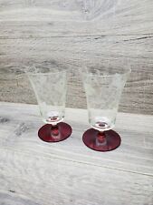 Set o/2 Crystal Etched Glassware w/Red base.  picture