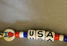 Key Chain 2001 Patriotic I Love USA Beaded Red White Blue Collectible picture