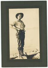 Circa 1900'S Cabinet Card Confident Man Wearing Wide Brim Hat & Boots Outside picture