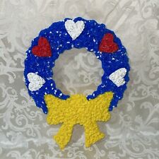 RARE PATRIOTIC WREATH RED WHITE BLUE POPCORN MELTED PLASTIC VINTAGE 15x20 picture