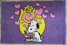 Vtg Peanuts Snoopy Sally Friendship Area Rug 58”x38” Purple Pink Hearts Hug RARE picture