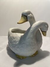Adorable Vintage Ceramic Planter Two Entwined White Geese Hugging Ducks Mexico picture