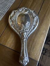 Antique Victorian Silver Plate Hand Mirror  Floral Design 11” Very Heavy picture