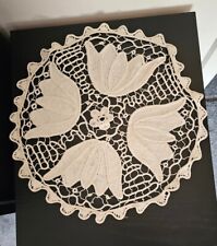 Vintage Hand Crochet Tulipe Lace Embroidered Doily 100% Cotton Romanian Macrame picture