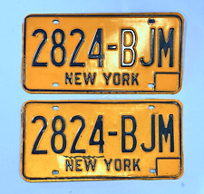 Vintage New York License Plates Matching Pair 1973 -1980 Orange and Blue 2824BJM picture