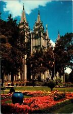 Salt Lake Temple Mormon Square Postcard VTG UNP Mirro Vintage Unused Chrome picture