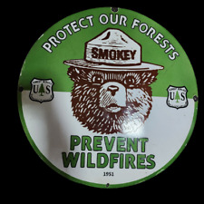 SMOKEY WILDFIRES PORCELAIN ENAMEL SIGN 30 INCHES ROUND picture