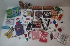 Large Junk Drawer Lot - Tobacco Tins Camel - Lighters - Bottle Openers - Cards.. picture