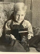 (AnA) FOUND Photo Photograph Boy Child Hold Vintage Camera White Border  picture