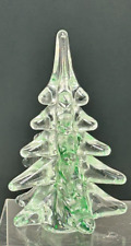 Vintage Crystal Clear with Green Ribbon Center Glass Art Christmas Tree Figurine picture