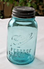 1910-15 Ball Perfect Mason Jar Ball Zinc Lid #1 Quart Light Blue Vintage Antique picture