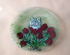 VTG Whimsical Cartoon Cat Plate Dutcher’s Studio British West Indies Signed 1980 picture