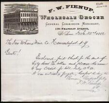 F W Fienup - 1882 St Louis Mo - Groceries - History Rare Letter Head Bill picture