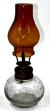 Antique LITTLE HARRY'S NIGHT LAMP Miniature Oil, Burner Amber Glass Chimney 1877 picture