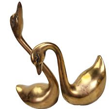 Solid Brass Trumpet Swans Pair Figurines 9