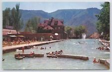 Glenwood Springs Colorado~Swimming Pool~Children Swim~Fountain~1950s Postcard picture