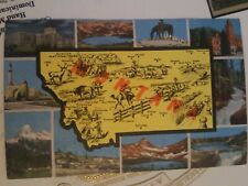 Vintage 1940's linen postcard MONTANA  state map &  famous views tourism card picture