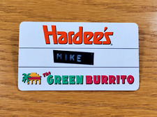 VINTAGE Hardee's Name Tag The Green Burrito Employee Restaurant Pinback Badge picture