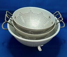 Vintage Set Of 3 Aluminum Colanders Various Sizes Three Footed Handles picture