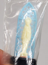 Vintage Virgin Mary Praying Plastic Statuette with Stain Glasslike Back Piece picture
