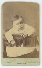 Antique CDV Circa 1870s Adorable Baby Boy Climbing on Chair Smith Honeoye, NY picture