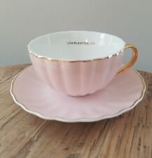 Charleston S.C. Souvenir Tea Cup & Saucer - Pink Scalloped - Candy Shop Vintage  picture