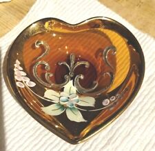 Vintage Antique Bohemian 24k gold amber Czech Glass Heart-shaped trinket Dish picture