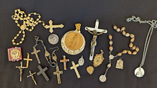 Vintage Catholic Religious vintage Medals Cross Rosary Heirlooms lot of 17 PIECE picture