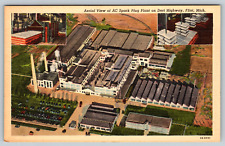 c1940s Linen Aerial View AC Spark Plug Plant Flint Michigan Vintage Postcard picture