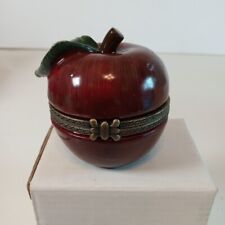 Red Apple Hinged Trinket Pill Jewelry Box Vintage Small Ceramic Teacher NOS NIB picture