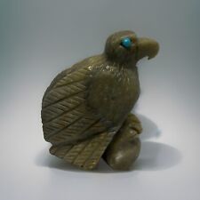 Zuni Signed Eagle Stone Fetish Carving Handmade With Turquoise Eyes picture