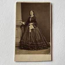 Antique CDV Photograph Lovely Woman Handkerchief Great Dress Civil War Era picture