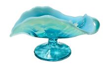 Beautiful Antique Dugan Glass Blue Opalescent Footed Nappy Dish picture