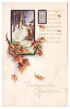 Vintage Postcard c1919 Thanksgiving Greetings Snowy Outdoor Scene picture