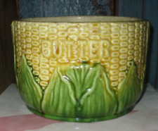 LARGE ANTIQUE EARLY McCOY STONEWARE CORN SHAPED BUTTER CROCK-6 1/2