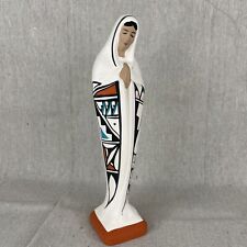 Navajo Virgin Mary Figurine Madonna Southwest 9” Hand Painted Signed Vintage picture