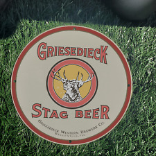 GRIESEDIECK STAG BEER PORCELAIN GAS & OIL STATION GARAGE MAN CAVE SIGN picture