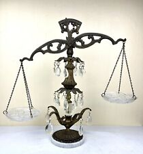 Vintage Victorian Scales Of Justice Ornate Brass Marble Crystals Italy 20.5” picture