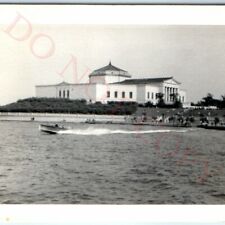 c1940s Chicago IL Shedd Aquarium Real Photo Speed Boat Shore Lake Michigan C9 picture