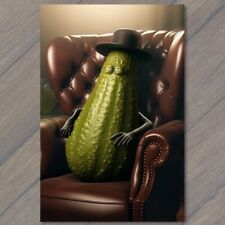 POSTCARD: Pickle Man Relaxing in Leather Chair Weird Usual Sour 🥒🪑 picture