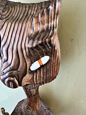 Vintage Witco 43” Cat MCM Carved Wood Figure Fireplace Tools Glass Eyes Rare picture