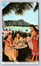 HI-Hawaii, Relaxing in Hawaii, Beach Side, Antique Vintage Souvenir Postcard picture