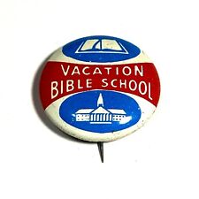 VTG Mini VACATION BIBLE SCHOOL Button Pin Church Bible - Red White Blue 1