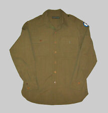 Old Vtg WWII 1940s US Army Shirt Olive Drab Wool With 8th Service Command Patch picture