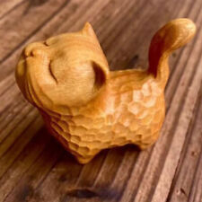 A Tsundere Cat -- Wooden Statue animal Carving Wood Figure Decor Gift Ornaments picture