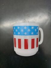 Vintage Glasbake Milk Glass Stars & Stripes Red White Blue Mug USA American Flag picture
