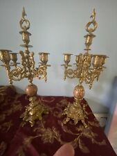 Exquisite Lancini Brass and Pink Marble Candelabra set From Italy picture