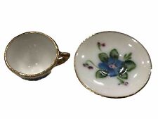 VINTAGE MINIATURE GOLD TRIMMED CUP AND SAUCER/FEBRUARY /JAPAN picture