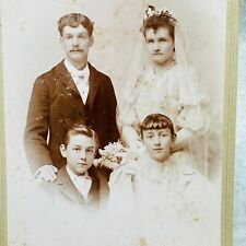 Wedding Man Woman 2 Children Dress Veil Moore Portland Or Cabinet Card C 1890s picture