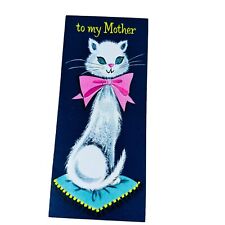 vtg Christmas Greeting card to Mother retro cat  used picture